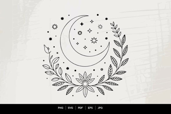Download Celestial Moon Floral Line Art SVG - Floral line art Collection