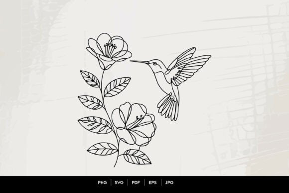 Download Hummingbird Floral Line Art SVG - Floral line art Collection
