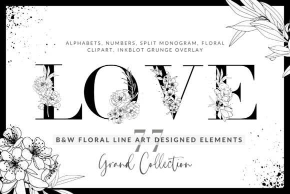 Download Black &amp; White Floral Line Art Alphabets - Floral line art Collection