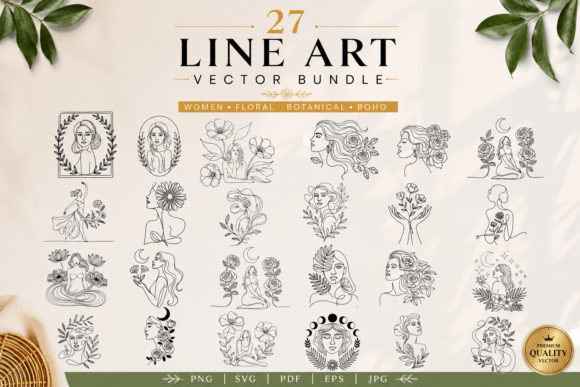 Download 27 Women Floral Line Art Bundle - Floral line art Collection