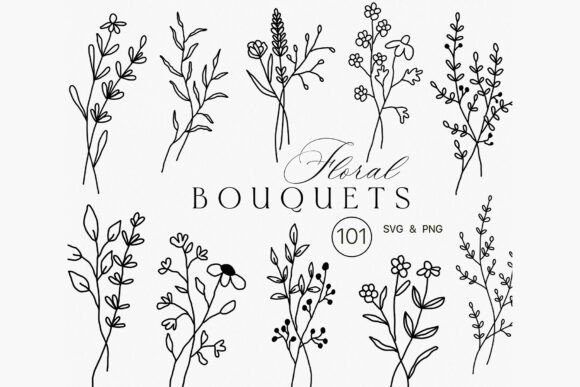 Download Floral Line Art Bouquet Clipart Minimal - Floral line art Collection