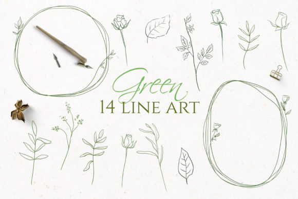 Download Green Floral Line Art - Floral line art Collection